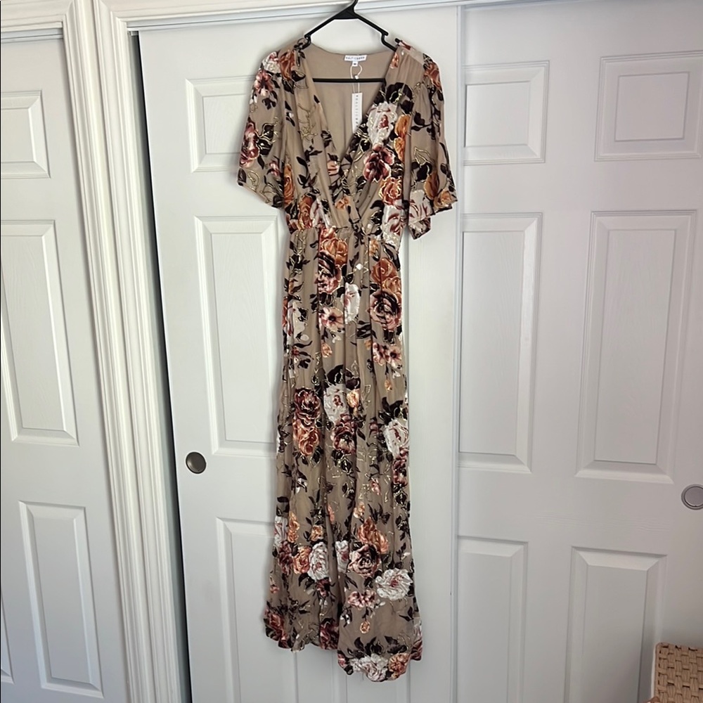 Floral Maxi Dress in Tan and Pink